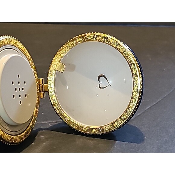 Blue Porcelain Hinged Egg Ornament Music Box Plays "Away In A Manger" Church Art - Picture 4 of 9